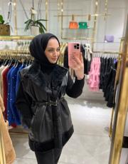 deri detay yelek siyah