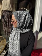 coach yerli yün ipek şal  siyah gri