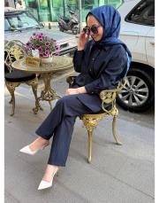 tezza kemer detaylı takım koyu lacivert 2