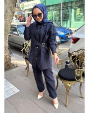 tezza kemer detaylı takım koyu lacivert 3