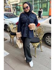 kürk detaylı kot ceket kot