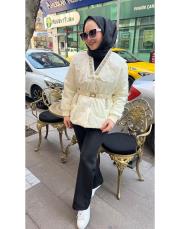 ithal yakalı mont ekru