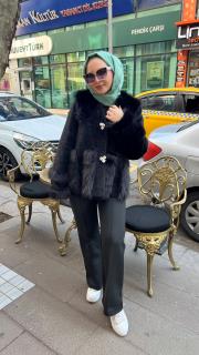 angora kürklü oliva kaban siyah