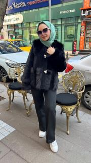 angora kürklü oliva kaban siyah 3