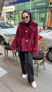 angora kürklü oliva kaban bordo