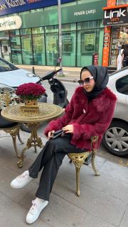 angora kürklü oliva kaban bordo 2