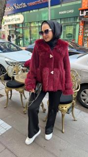 angora kürklü oliva kaban bordo 3