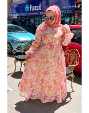 bahar desenli elbise pembe